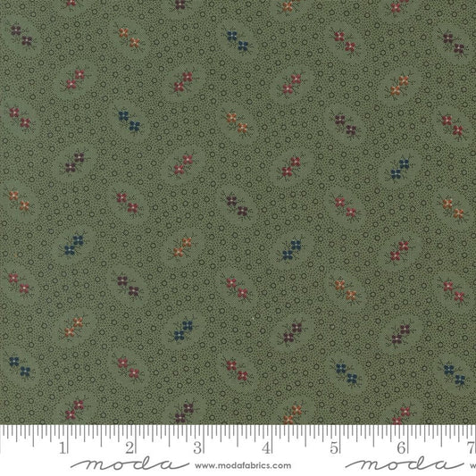 Chickadee Landing Twin Bloom Dots in Leaf by Kansas Troubles for Moda Fabrics. Continuous cuts of Quilter's Cotton Fabric